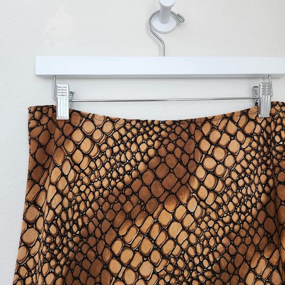 Vintage Y2K Sense Brown Snakeskin Print Bias Cut A-Line Midi Skirt M - Picture 6 of 8